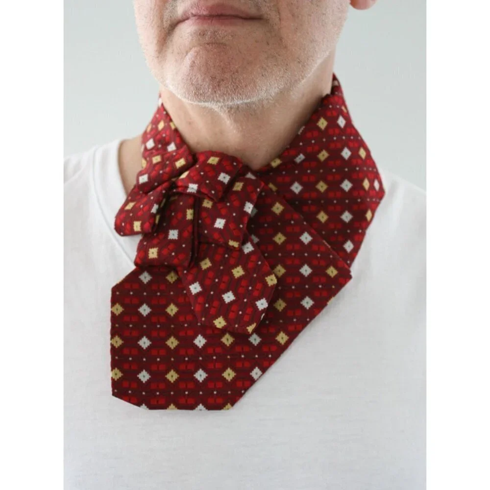 Men's Red Ascot Tie - Ascot Made From Men's Necktie - Vintage Ascot